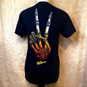 No Hours Skeleton Peace Sign T Shirt SML